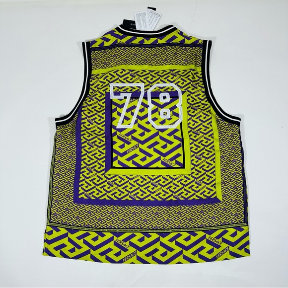 Versace La Greca Logo Silk Basketball Jersey Tank Top Size XL - Picture 10 of 14